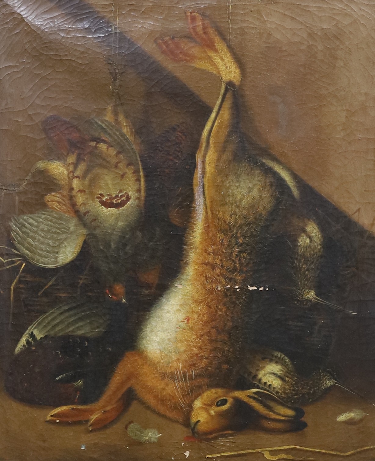 Manner William Beulow Gould (1803-1853), oil on canvas, Still life with a hare, 60 x 50cm